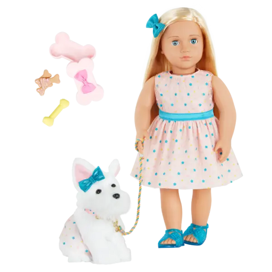 New Our Generation Cadence & Cookie 18" Matching Doll & Pet Set