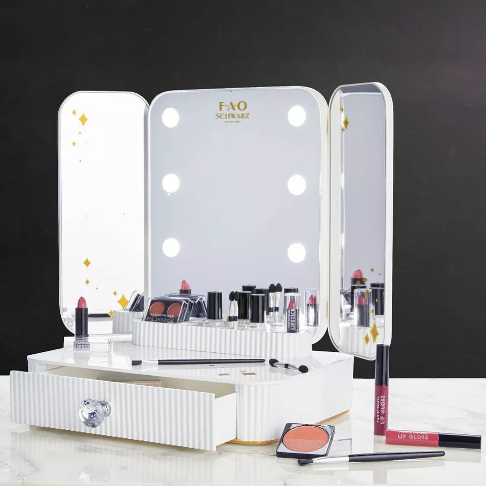 New FAO Schwarz Make-Believe Magic Vanity Mirror Makeup Set