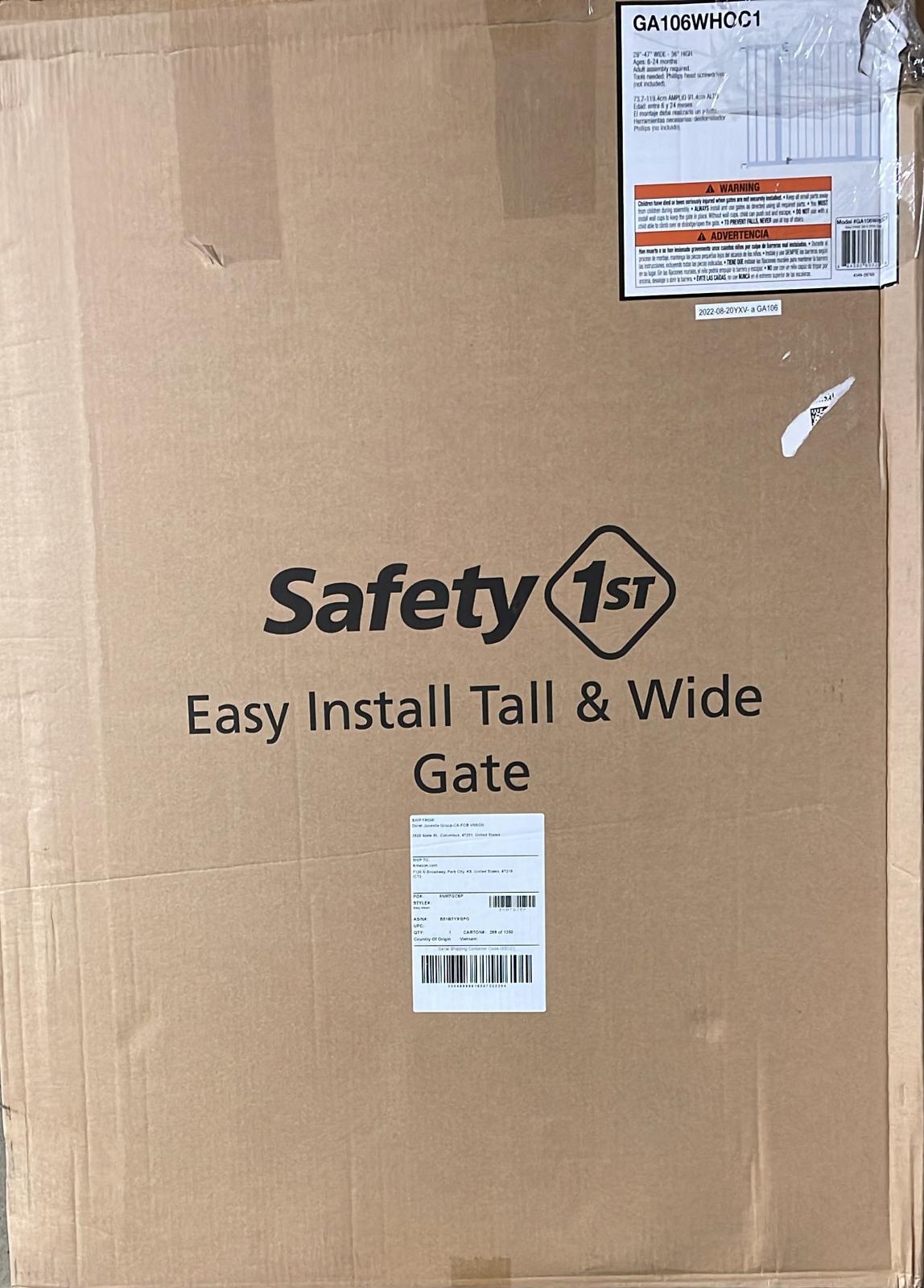 Safety 1st Easy Install 36" Extra Tall & Wide Gate, Fits Between 29'"And 47" (White)