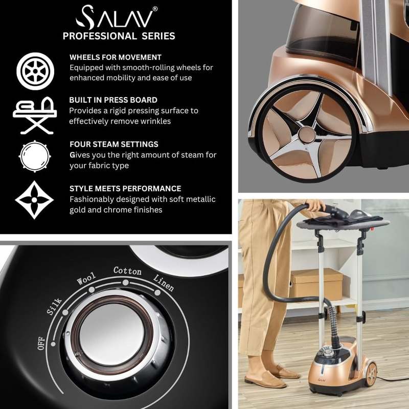 SALAV Professional Garment Steamer with Built - In Ironing Board (Gold) - Kidsy