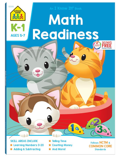 School Zone Math Readiness Workbook - 64 Pages (5 to 7 Years) - Kidsy