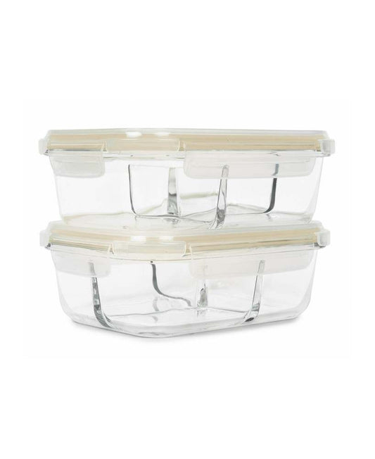Sedona Kitchen 3 - Compartment Glass Storage Set, 2 - Pack (Cream) - Kidsy
