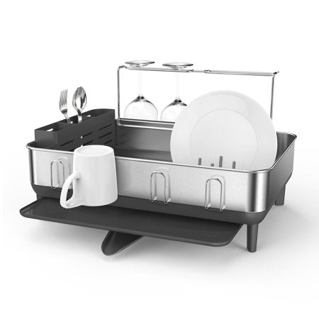 Simplehuman Standard Dish Rack Drying Rack with Swivel Spout Drainer (Grey) - Kidsy