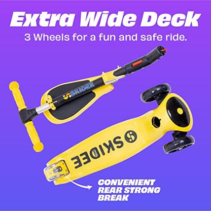 SKIDEE Kick Scooters for Kids Ages 3 - 5, Adjustable Height Foldable Scooter with Removable Seat (Yellow) - Kidsy