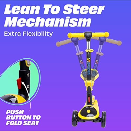 SKIDEE Kick Scooters for Kids Ages 3 - 5, Adjustable Height Foldable Scooter with Removable Seat (Yellow) - Kidsy