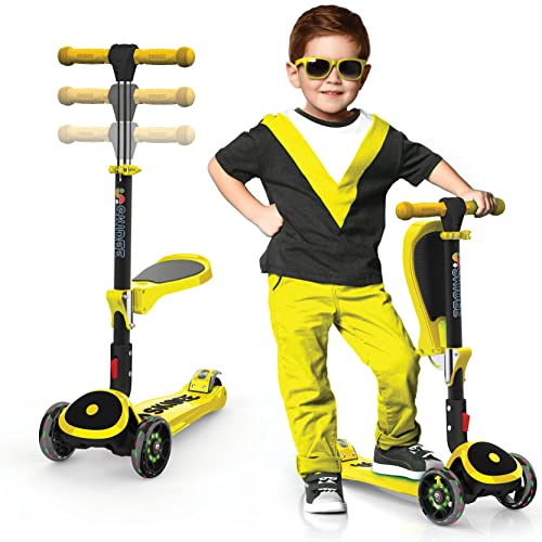 SKIDEE Kick Scooters for Kids Ages 3 - 5, Adjustable Height Foldable Scooter with Removable Seat (Yellow) - Kidsy