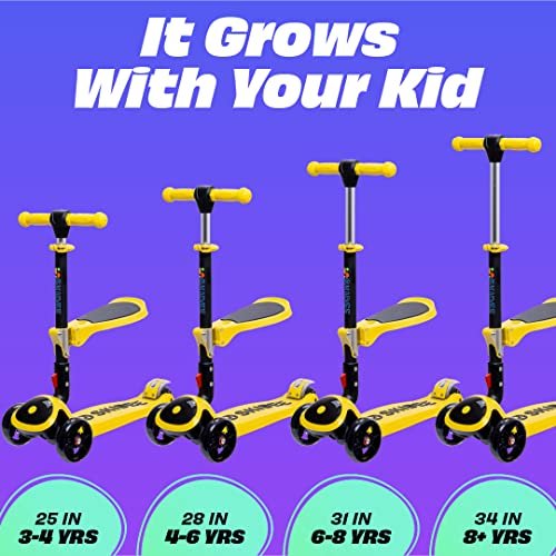 SKIDEE Kick Scooters for Kids Ages 3 - 5, Adjustable Height Foldable Scooter with Removable Seat (Yellow) - Kidsy