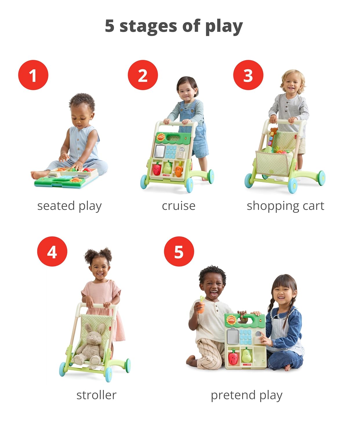 Skip Hop Baby Walker 5-in-1 Sit to Stand Convertible Light Up Walker Farmstand Age 6m+ - Kidsy