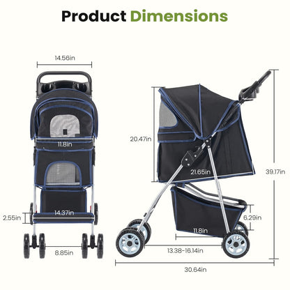 Smug Pet Stroller for Dogs and Cats (Black) - Kidsy