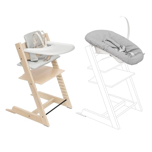 Stokke Tripp Trapp Newborn Set + Cushion 2 (Nordic Grey) + Stokke Tray (White) - Kidsy