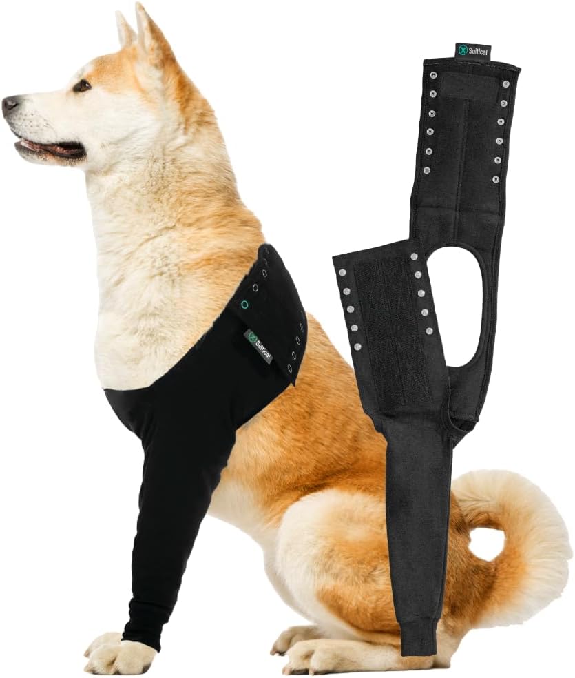 Suitical Recovery Sleeve for Dogs, Front Leg Protection, Large (Black)