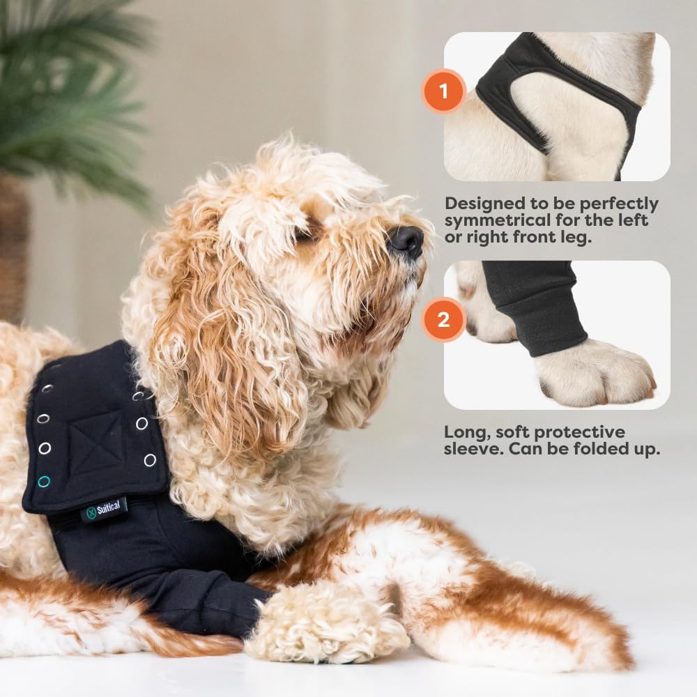 Suitical Recovery Sleeve for Dogs, Front Leg Protection, Large (Black) - Kidsy