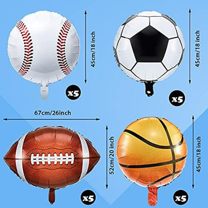 Sumind 20 Pieces Sports Foil Balloon Set Baseball Football Basketball Soccer Sports Game Party Decorations - Kidsy