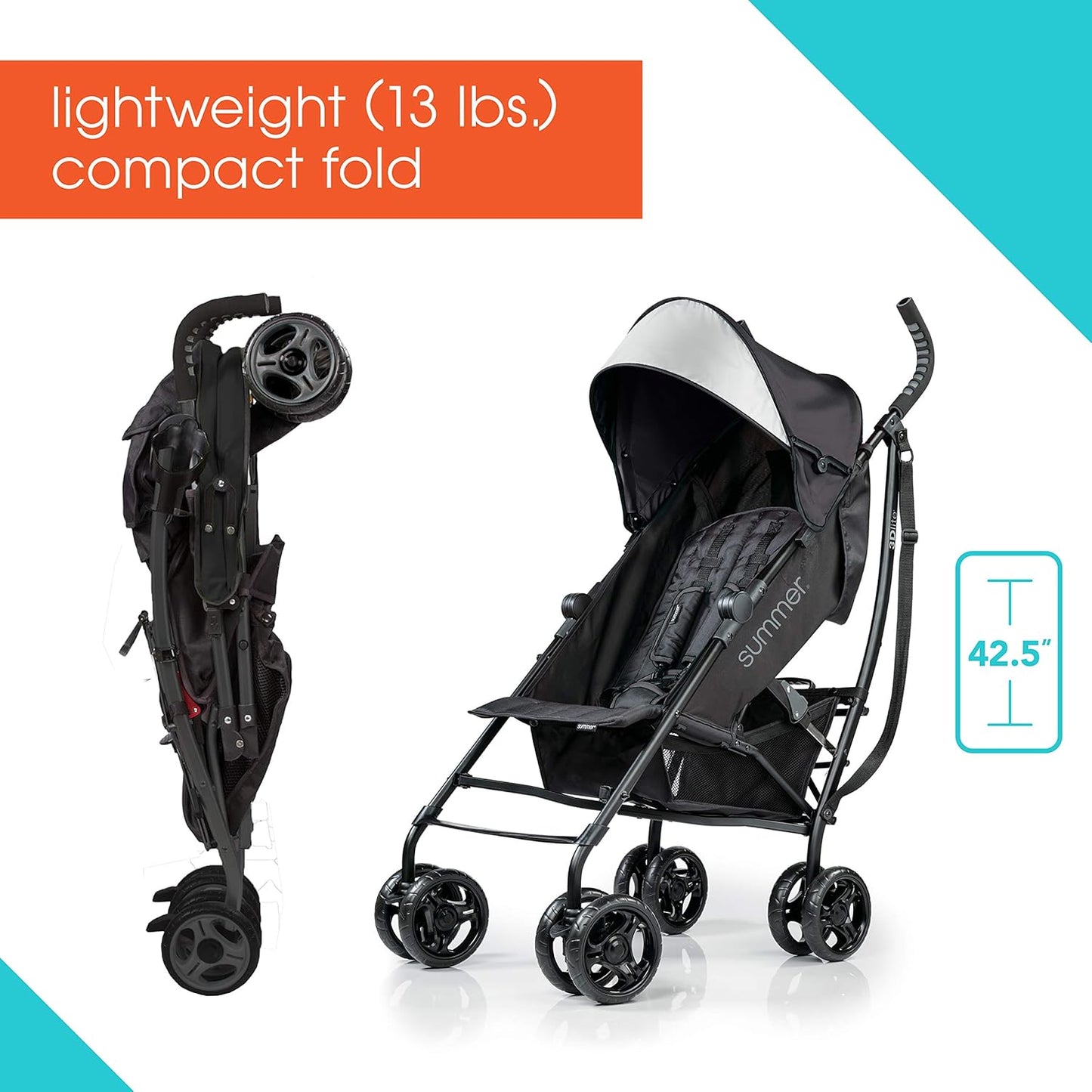 Summer Infant Ingenuity 3Dlite Lightweight Convenience Stroller (Jet Black) - Kidsy