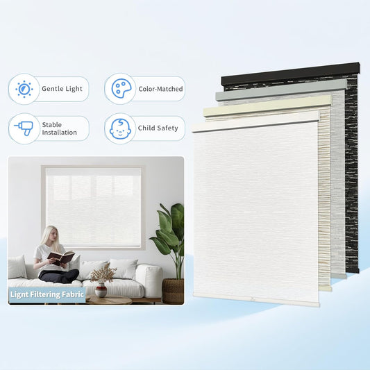 Sunmaintain 38" W x 72" H Cordless Light Filtering Roller Shade for Windows (White) - Kidsy
