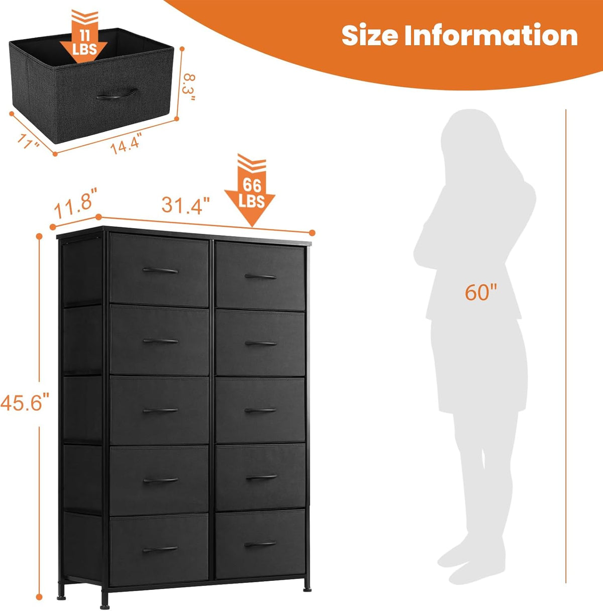 Sweetcrispy Tall Dresser for Bedroom, Drawer Dresser Organizer Storage Drawers with 10 Drawers - Kidsy