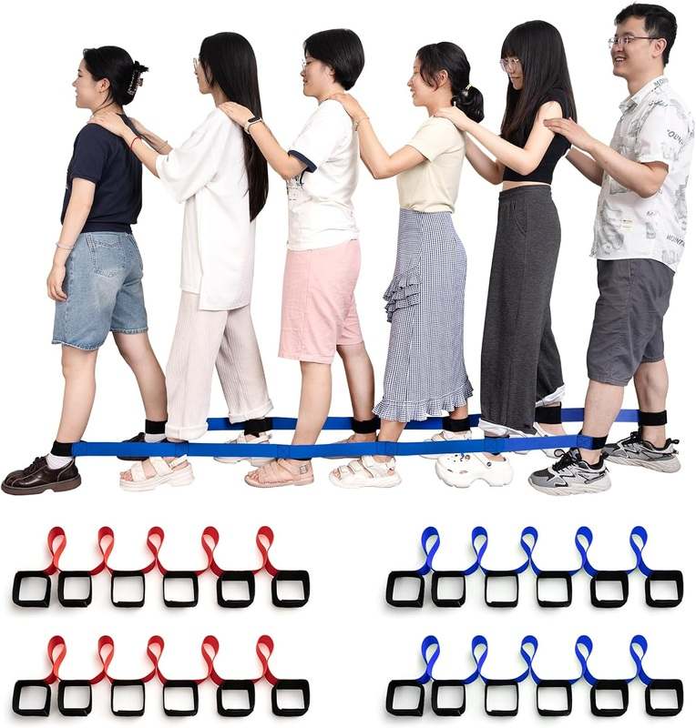 Three Legged Race Bands, 2 Sets, Team Building, 3 Legged Race Bands, Outdoor Party Group Game (Red Blue) - Kidsy