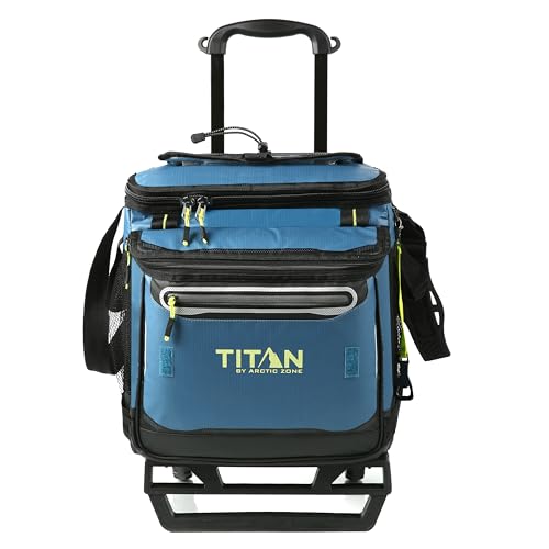 Titan Deep Freeze 60 (50+10) Can Wheeled Cooler Collapsible Rolling Cooler with Wheels (Marine Blue) - Kidsy