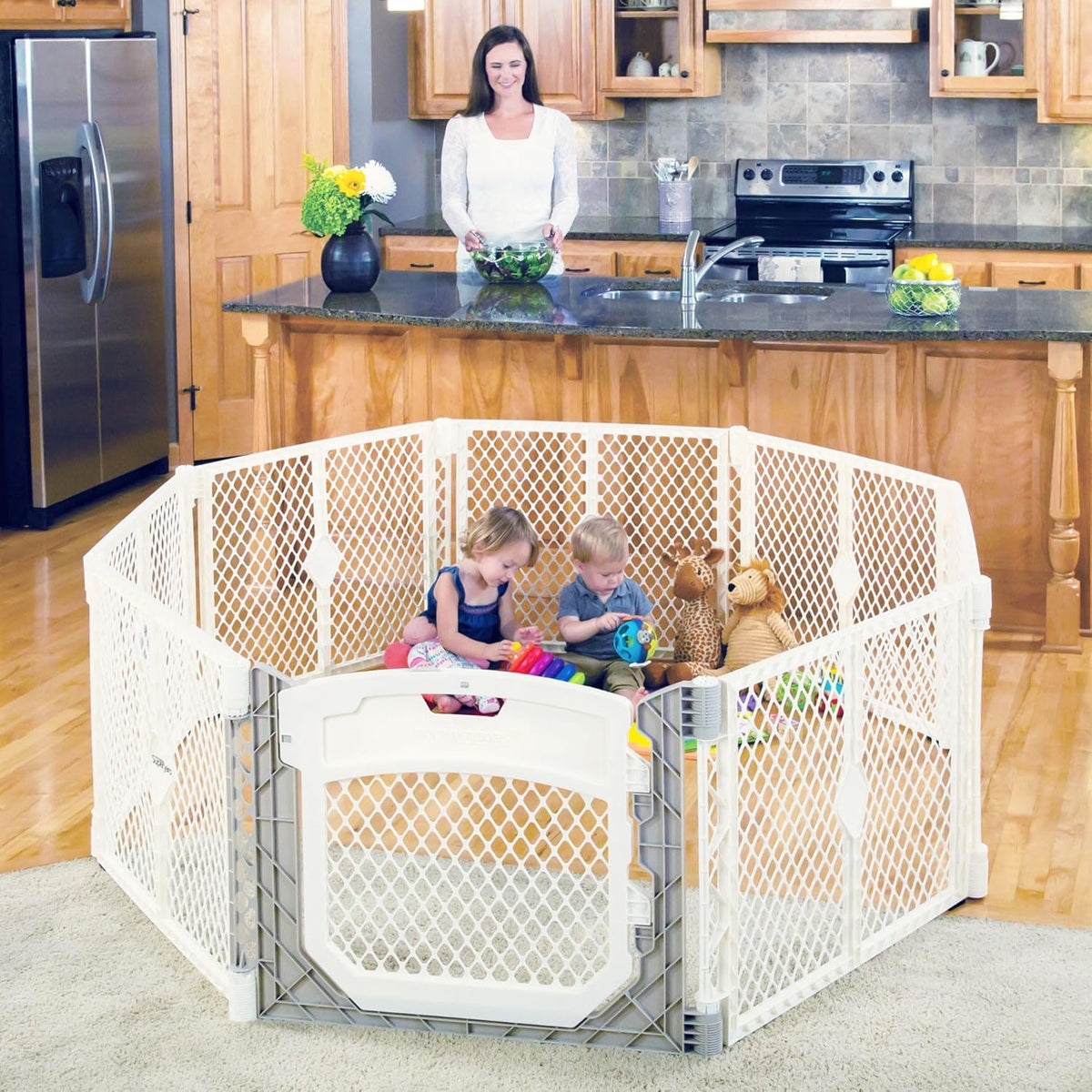 Toddleroo 26" Tall 8-Panel Ultimate Play Yard with Door (Ivory) - Kidsy