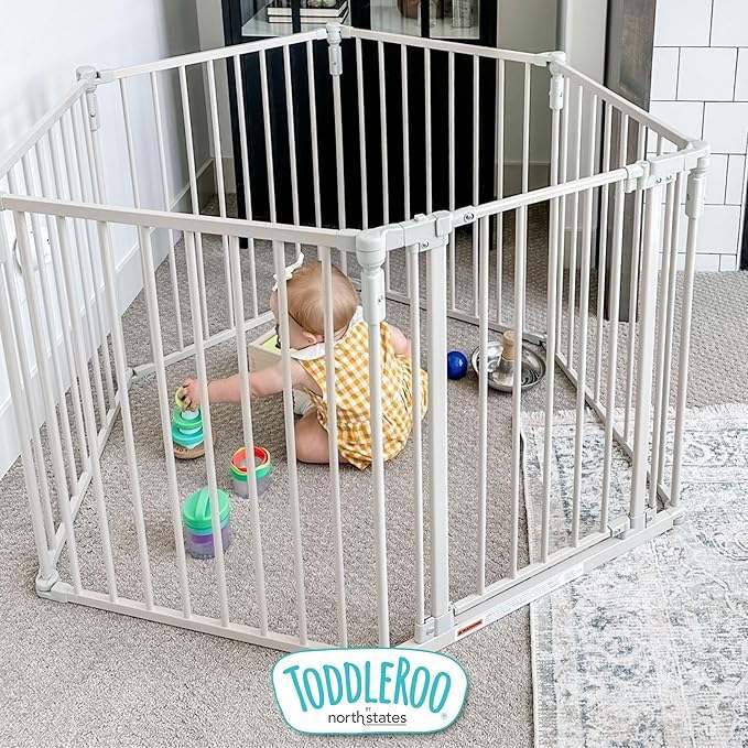 Toddleroo by North States 3 - in - 1 Metal Superyard 6 Panel 10 Sq Ft (Taupe) - Kidsy