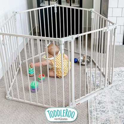 Toddleroo by North States 3 - in - 1 Metal Superyard 6 Panel 10 Sq Ft (Taupe) - Kidsy