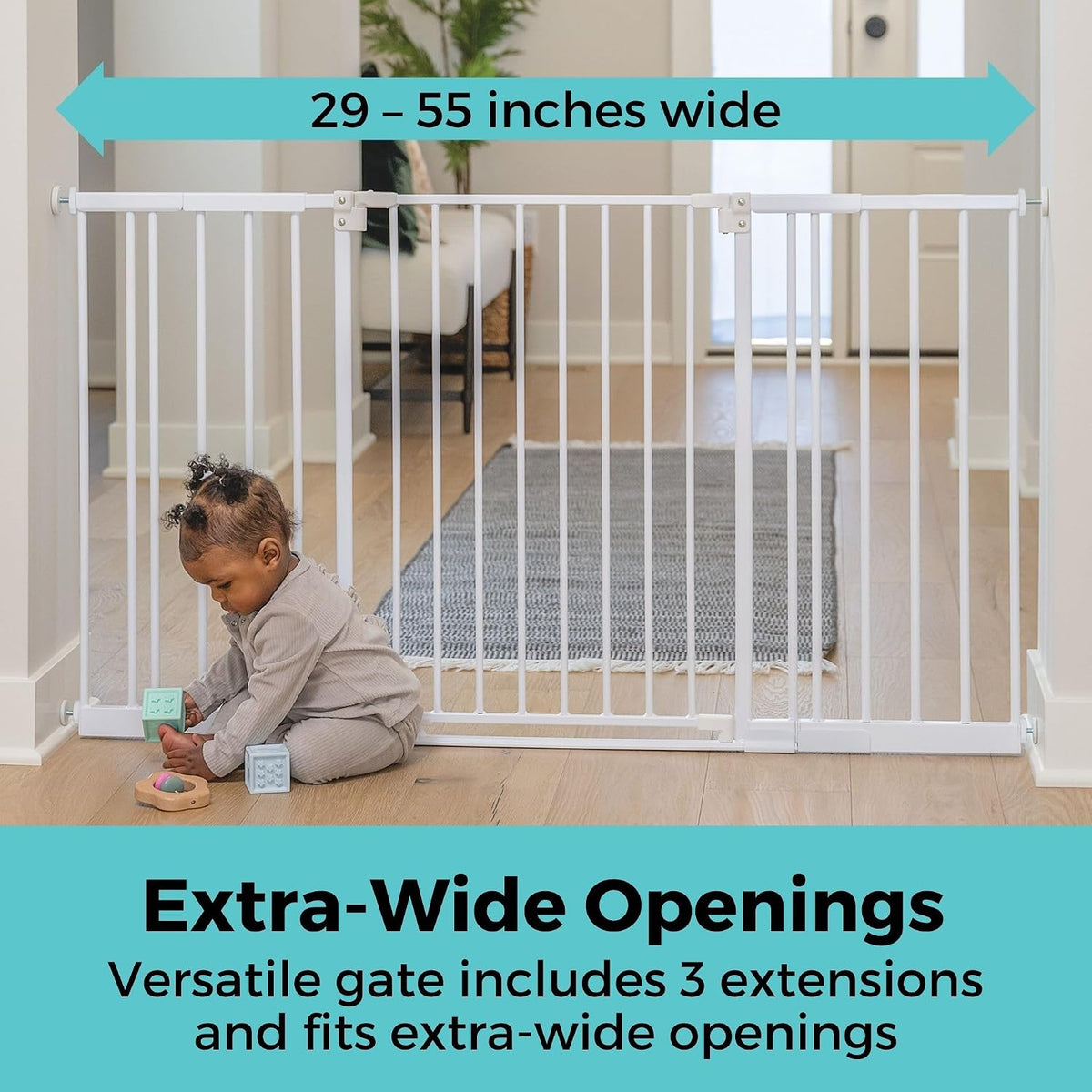 Toddleroo by North States StepSafe Extra Wide Auto-Close Baby Gate, 29"–55" Wide (White) - Kidsy