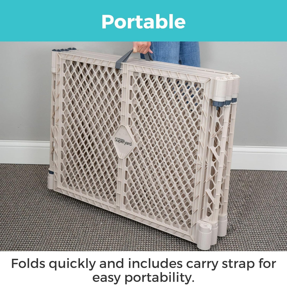 Toddleroo by North States - Superyard Baby Play Yard: Freestanding 6-Panel Baby Playpen (Sand) - Kidsy