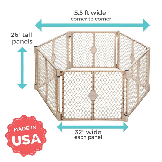Toddleroo by North States - Superyard Baby Play Yard: Freestanding 6-Panel Baby Playpen (Sand) - Kidsy