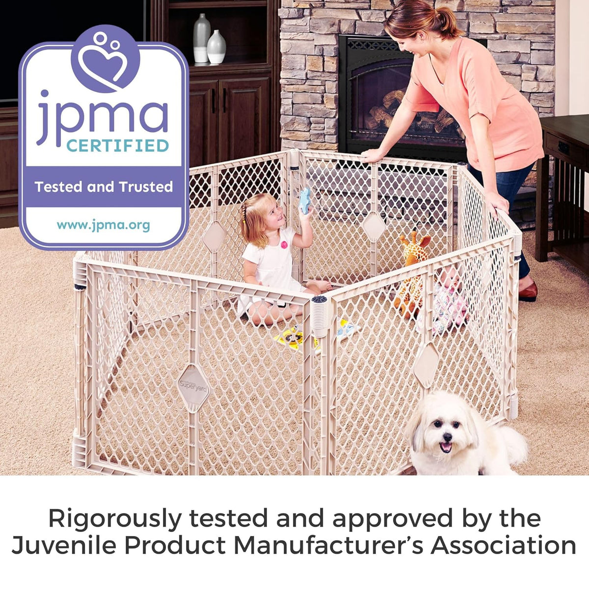 Toddleroo by North States - Superyard Baby Play Yard: Freestanding 6-Panel Baby Playpen (Sand) - Kidsy