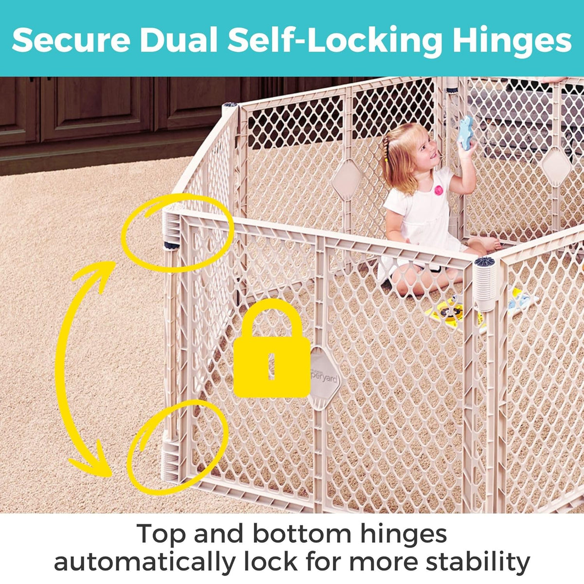 Toddleroo by North States - Superyard Baby Play Yard: Freestanding 6-Panel Baby Playpen (Sand) - Kidsy
