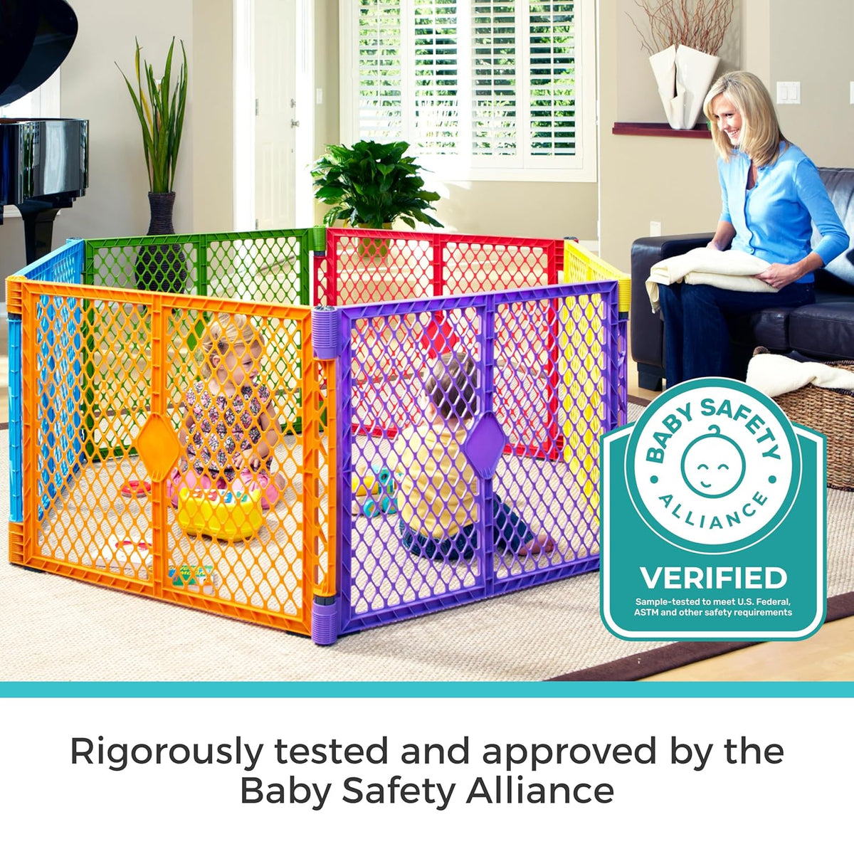 Toddleroo by North States - Superyard Colorplay 2-Panel Door Extension: 65.5 Inch Play Yard Extension with Door (Colorplay) - Kidsy