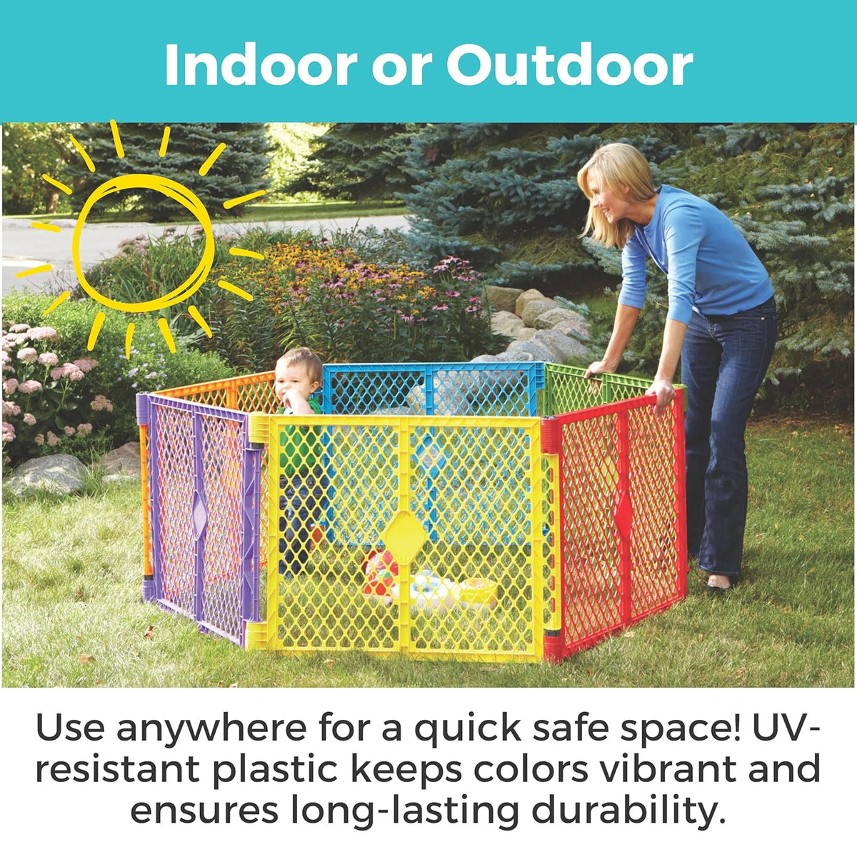 Toddleroo by North States - Superyard Colorplay 2-Panel Door Extension: 65.5 Inch Play Yard Extension with Door (Colorplay) - Kidsy