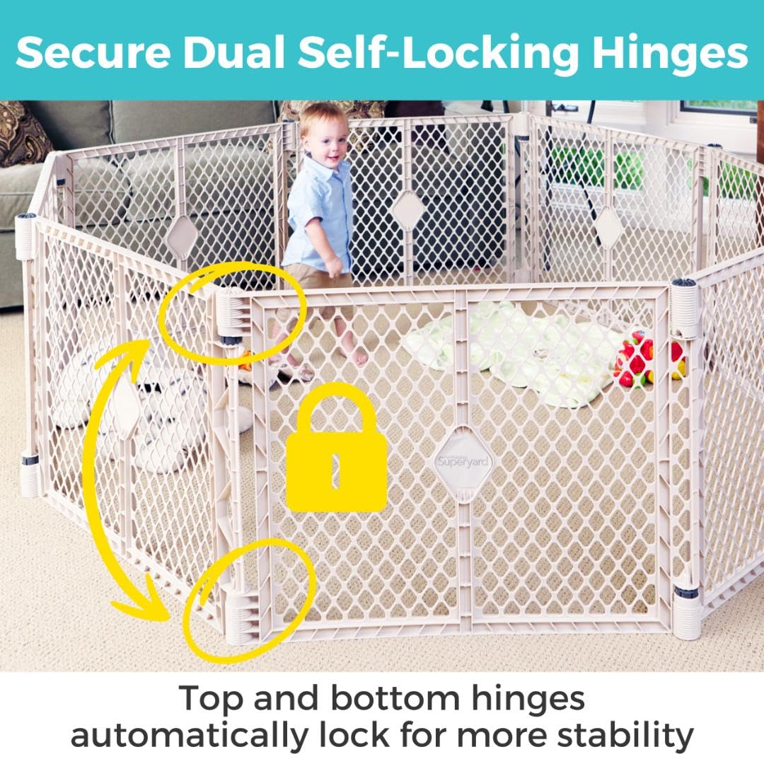 Toddleroo by North States Superyard Play Yard 8 Panel Up to 34.4 Square Feet (Sand) - Kidsy