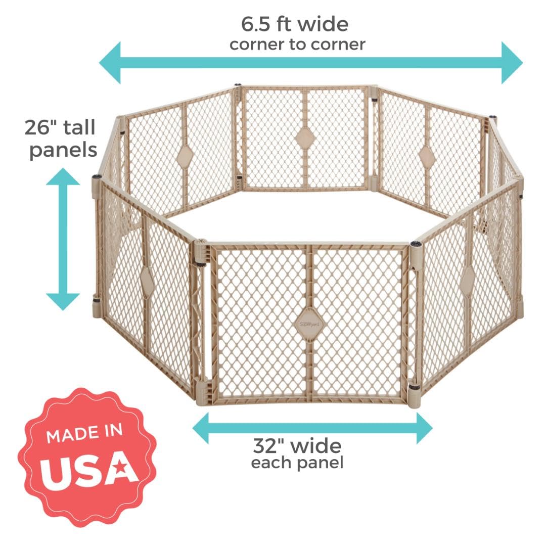 Toddleroo by North States Superyard Play Yard 8 Panel Up to 34.4 Square Feet (Sand) - Kidsy
