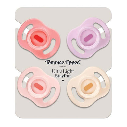 Tommee Tippee Ultra - Light StayPut Pacifier (0 - 6m, 4 Pack, Lavender/Pink/Champagne/Blush) - Kidsy