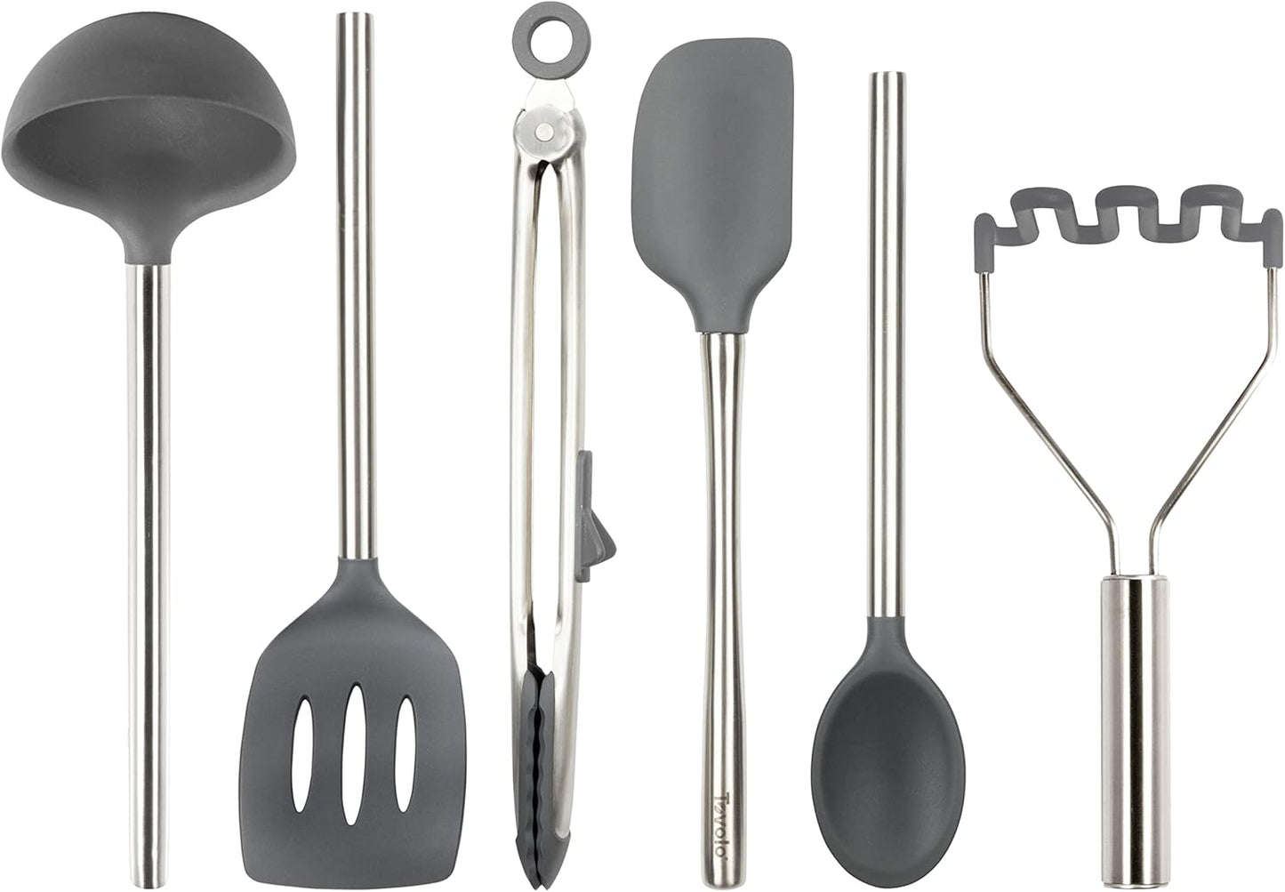 Tovolo Silicone Cooking Utensil Set of 6 (Charcoal Gray) - Kidsy
