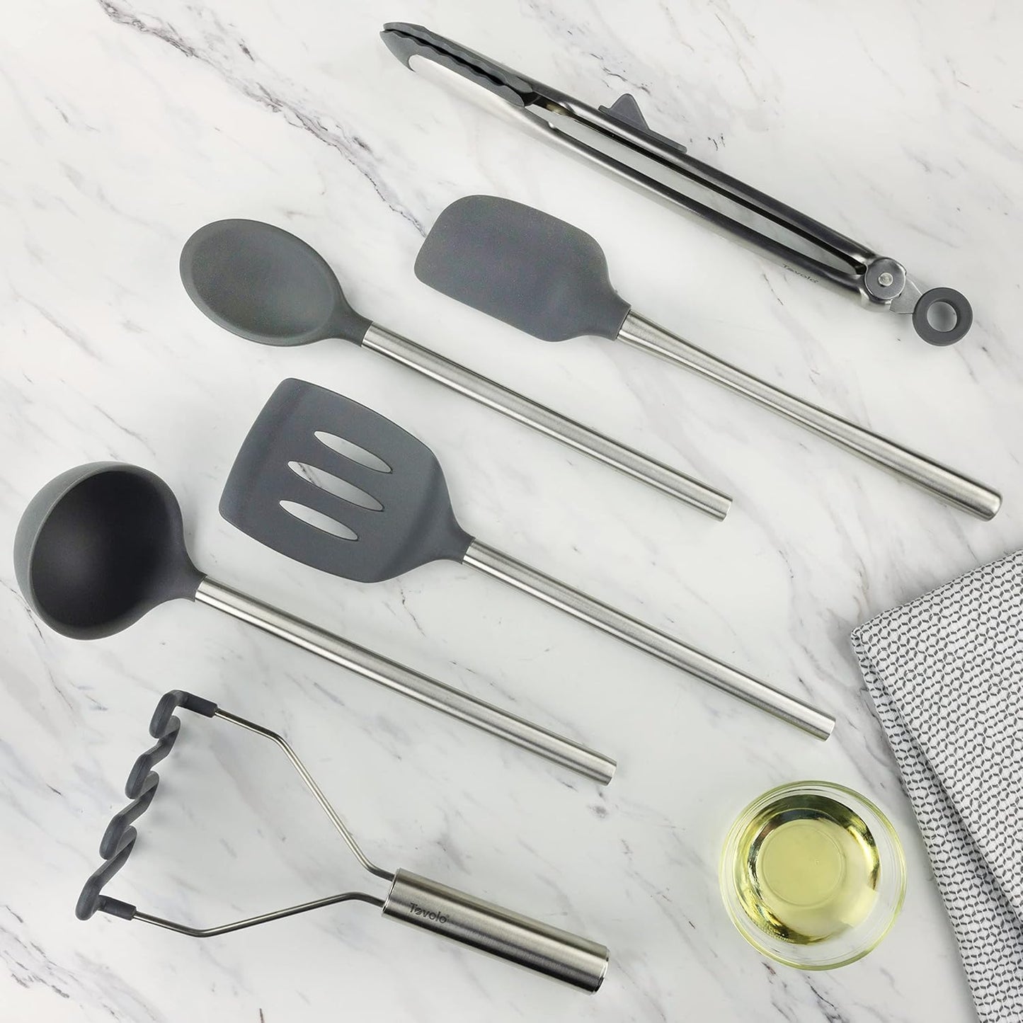 Tovolo Silicone Cooking Utensil Set of 6 (Charcoal Gray) - Kidsy