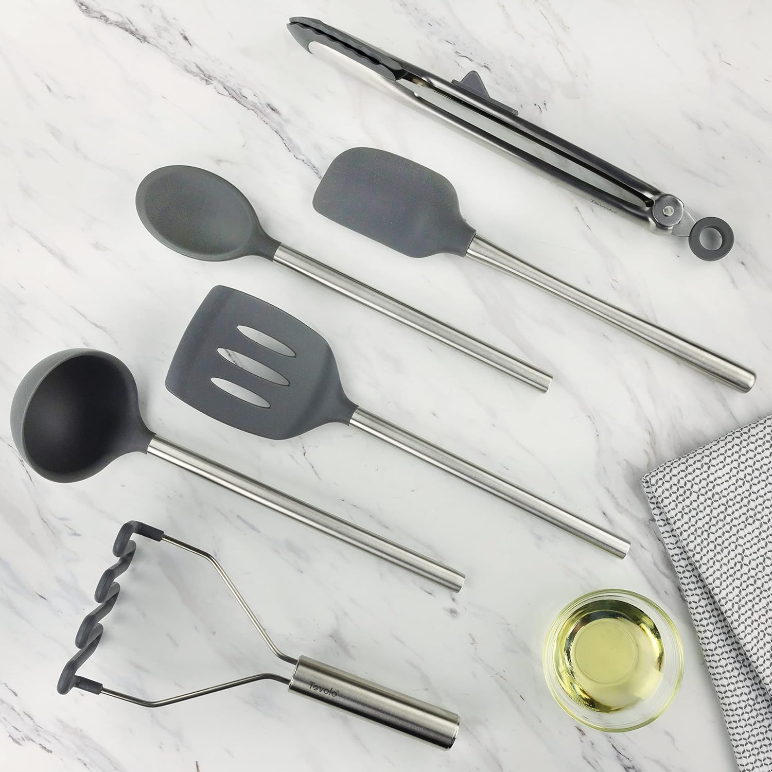 Tovolo Silicone Cooking Utensil Set of 6 (Charcoal Gray) - Kidsy