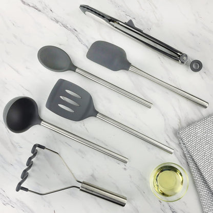 Tovolo Silicone Cooking Utensil Set of 6 (Charcoal Gray) - Kidsy
