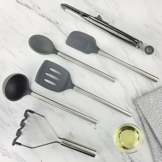Tovolo Silicone Cooking Utensil Set of 6 (Charcoal Gray) - Kidsy