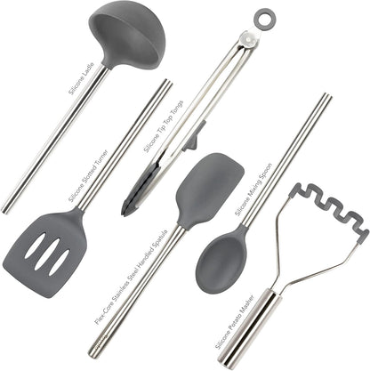 Tovolo Silicone Cooking Utensil Set of 6 (Charcoal Gray) - Kidsy