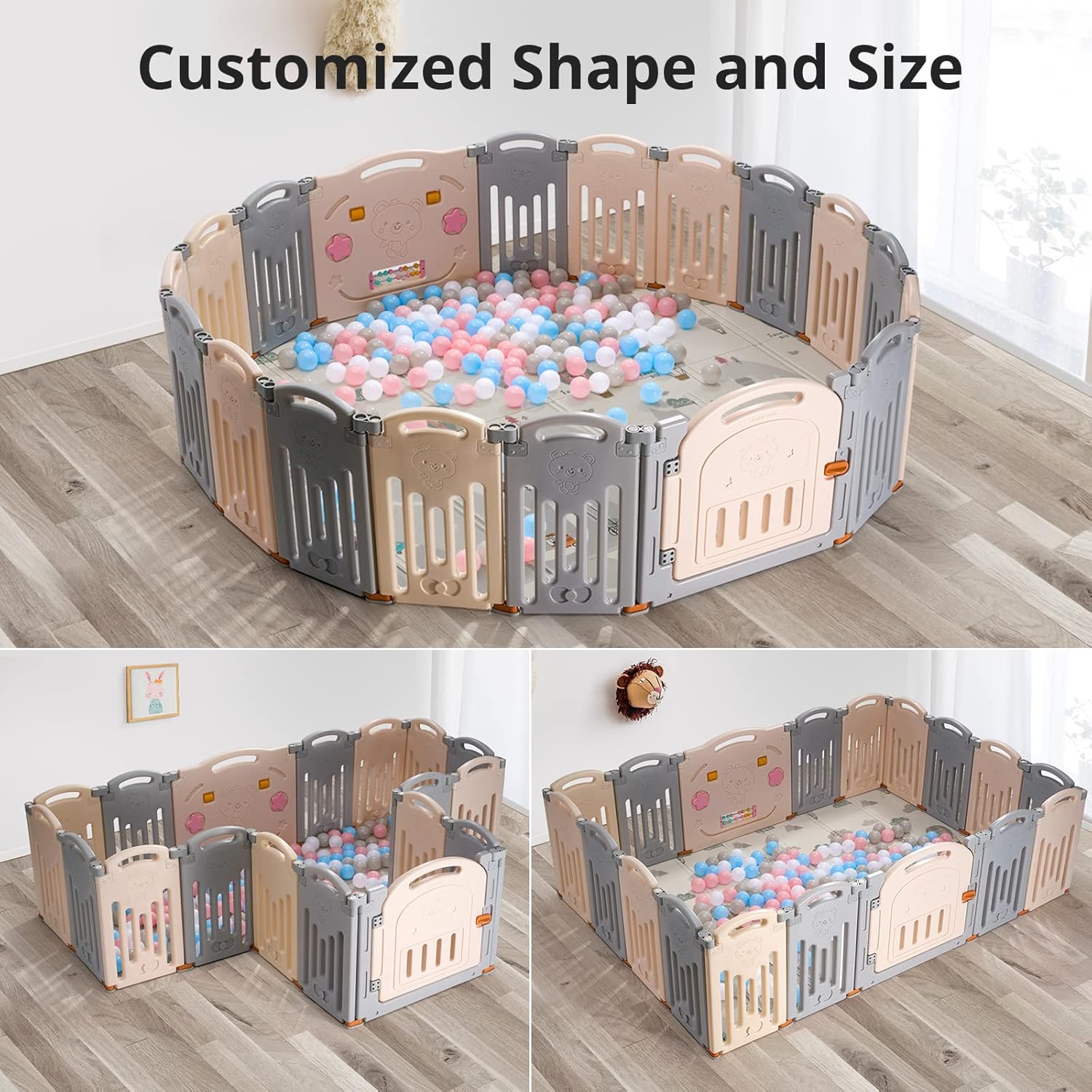 Uanlauo 2 - Panel Baby Play Yard Extension (Grey/Cream) - Kidsy