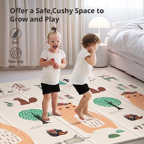 Uanlauo Extra Large Foldable Baby Play Mat 79x71" (Bear) - Kidsy