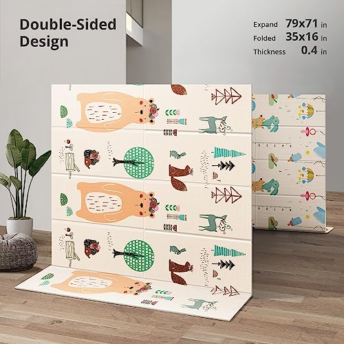 Uanlauo Extra Large Foldable Baby Play Mat 79x71" (Bear) - Kidsy
