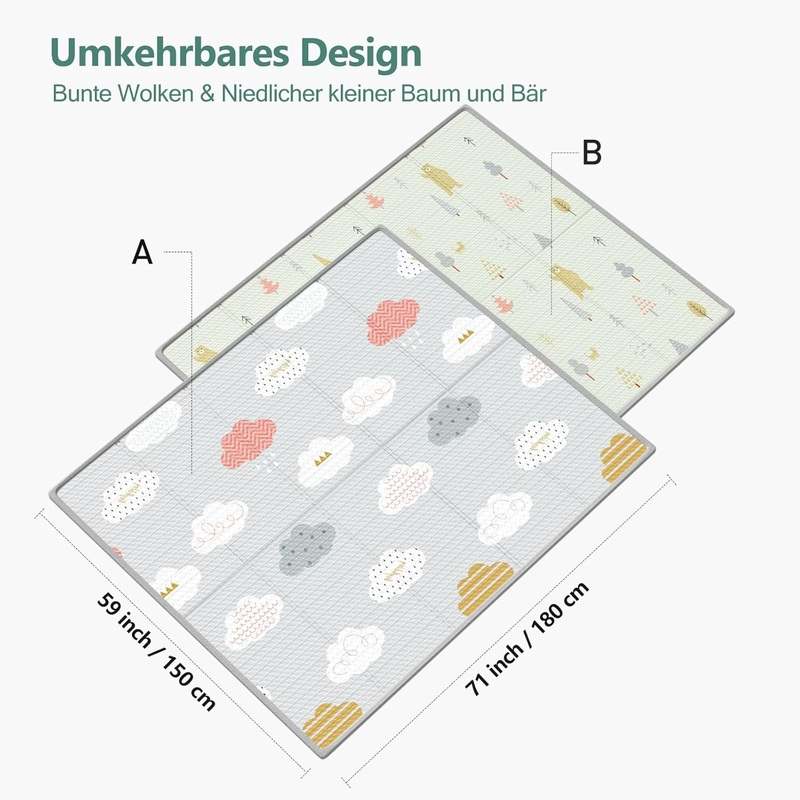 UANLAUO Foldable Baby Play Mat (Cloud | 71x59x0.4inch) - Kidsy