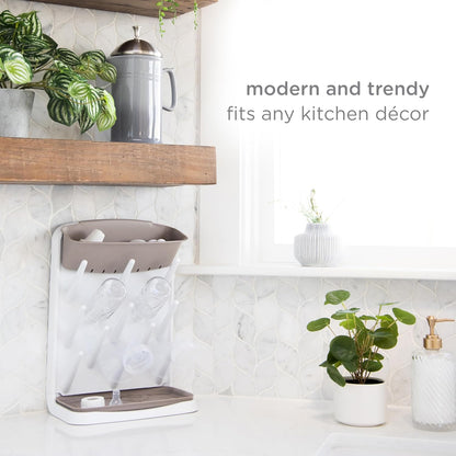 Ubbi Vertical Baby Bottle Drying Rack, Space Saving Countertop Drying Rack Baby Accessory (Taupe) - Kidsy