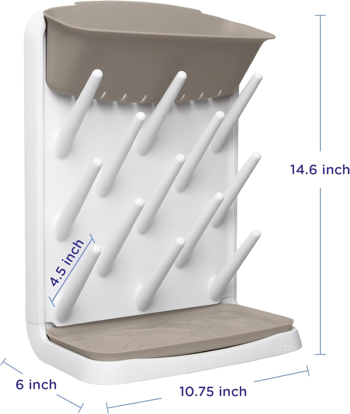 Ubbi Vertical Baby Bottle Drying Rack, Space Saving Countertop Drying Rack Baby Accessory (Taupe) - Kidsy