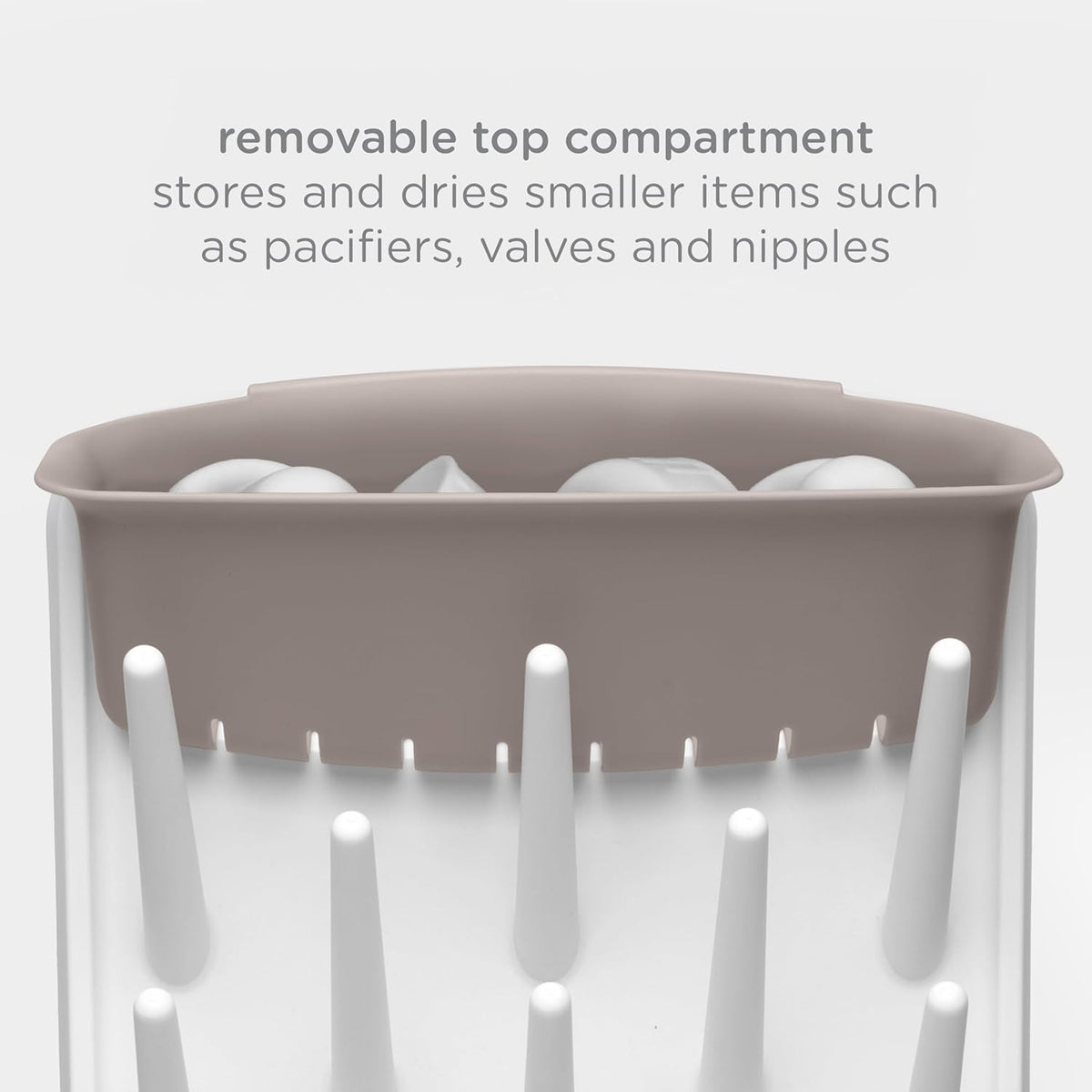 Ubbi Vertical Baby Bottle Drying Rack, Space Saving Countertop Drying Rack Baby Accessory (Taupe) - Kidsy