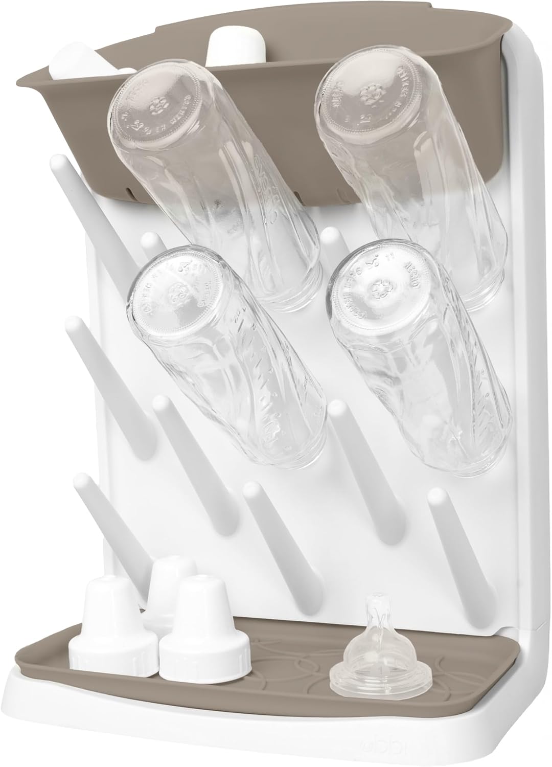 Ubbi Vertical Baby Bottle Drying Rack, Space Saving Countertop Drying Rack Baby Accessory (Taupe) - Kidsy