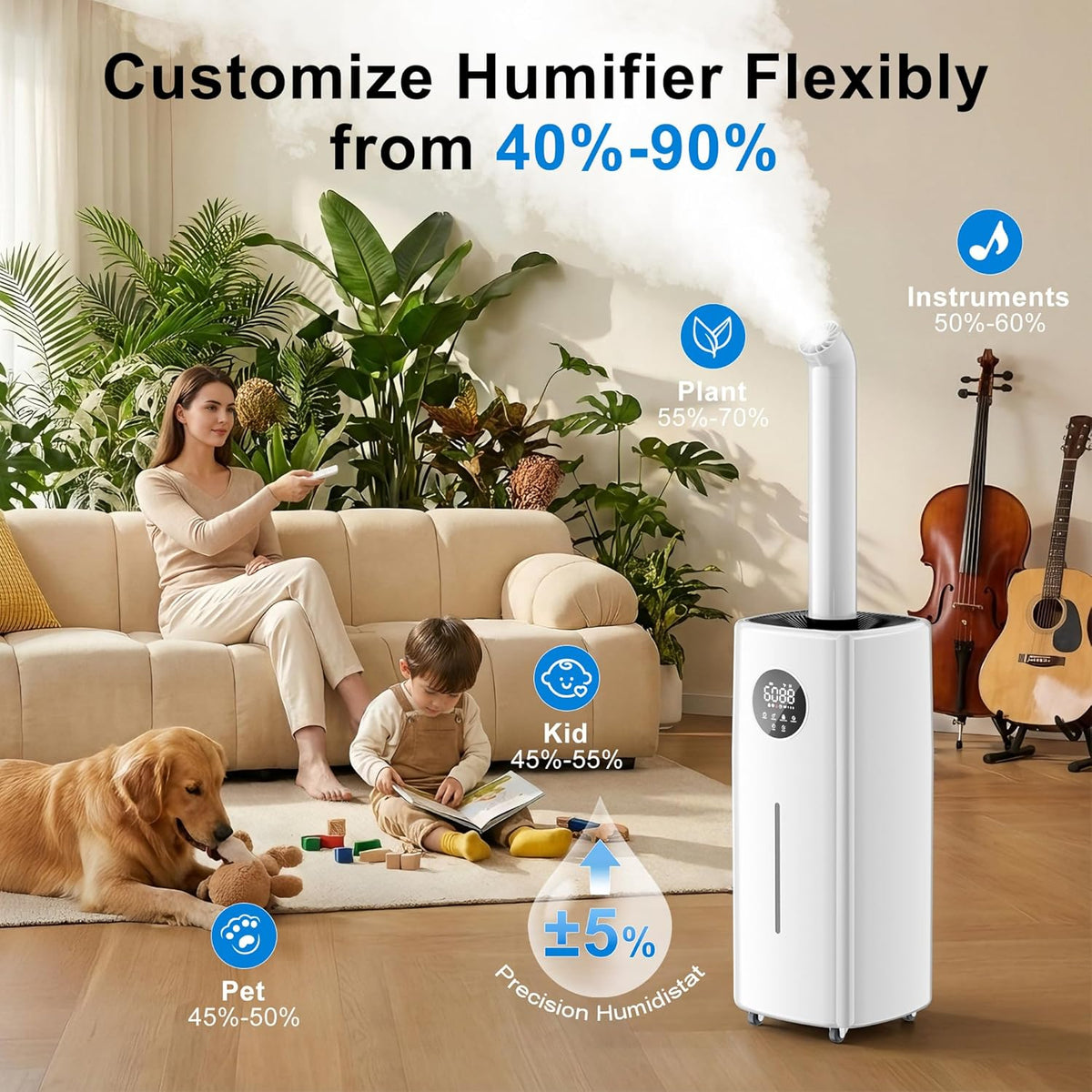 Uthfy 5.5Gal/21L Humidifier for Large Room 3000sq.ft, 2000ml/h Dual 360° Nozzles Ultrasonic Humidifiers - Kidsy